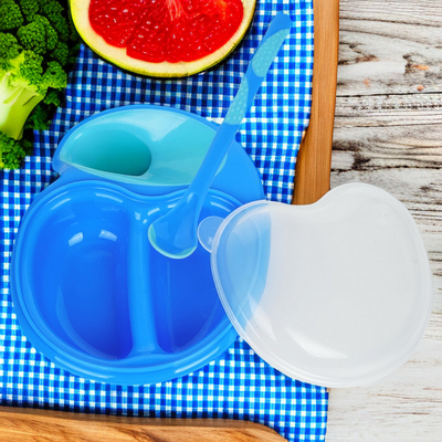 Copas e colheres de alimentação para bebês de mão fácil azul sem BPA