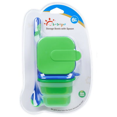 armazenamento plástico hermético livre do comida para bebê de 2pcs BPA com colher